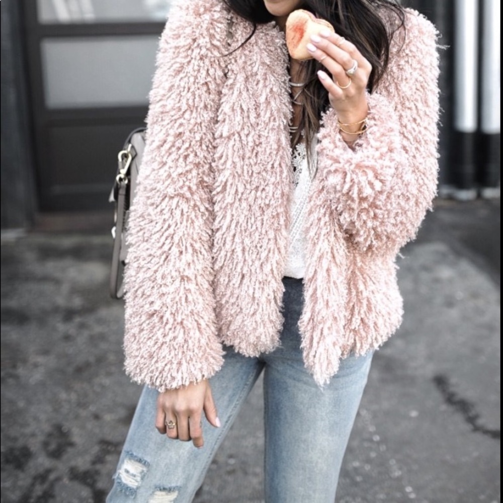 Willow & Clay Shaggy Faux Fur Jacket Pink Xs Gem